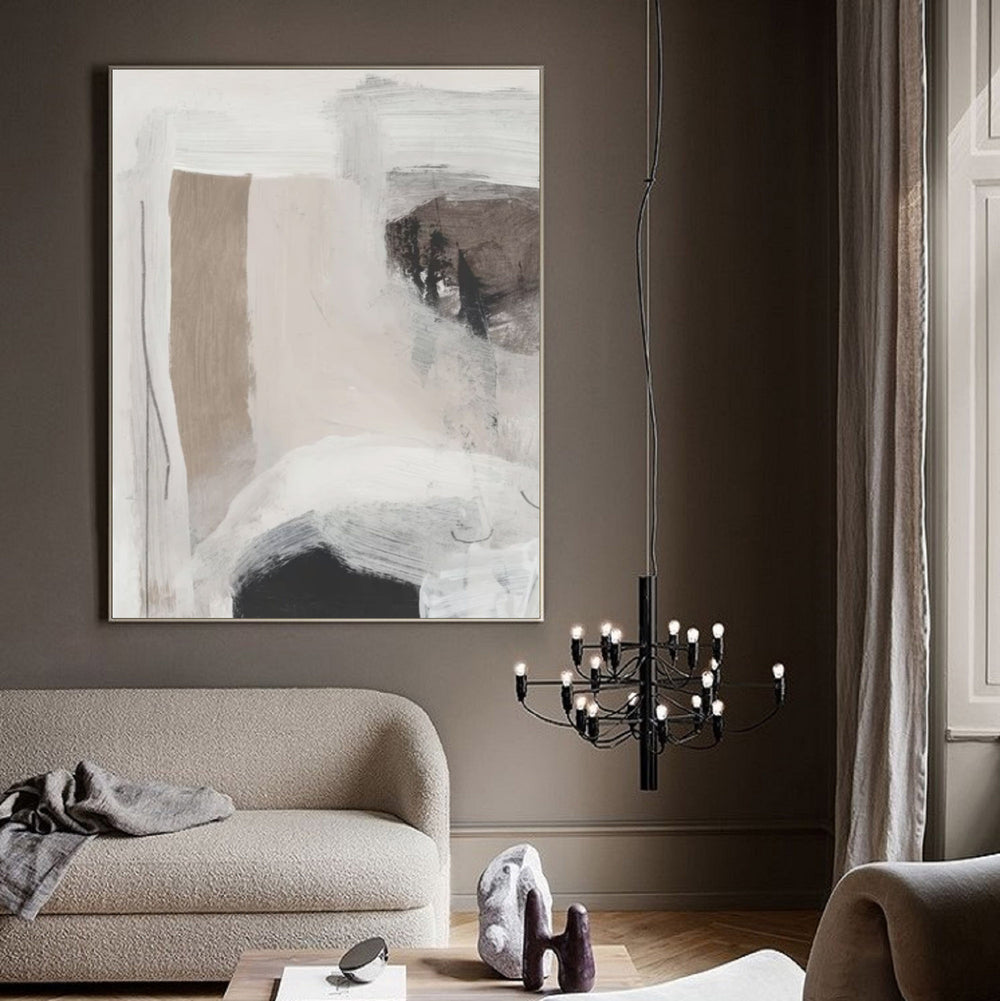 Beige Wabi-sabi Styling Canvas Wall Art Large Neutral Acrylic Painting Minimalist Art For Sale