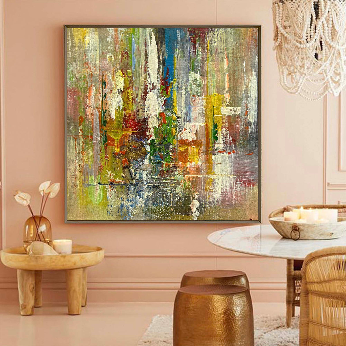 Colorful Canvas Wall Art, Rich Textured Abstract Wall Art Canvas, Modern Art Large Acrylic Painting For Livingroom