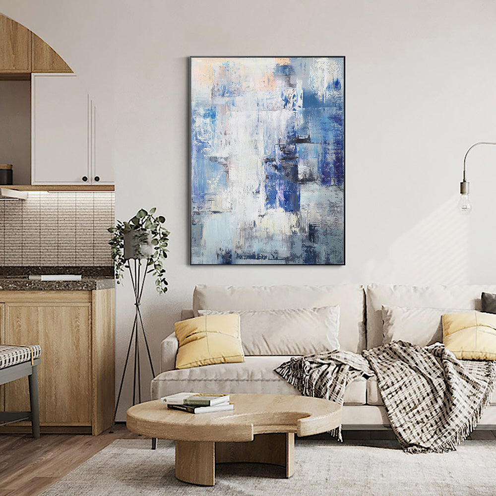 36 X 48 Vertical Blue And White Abstract Art Blue Wall Art For Living Room