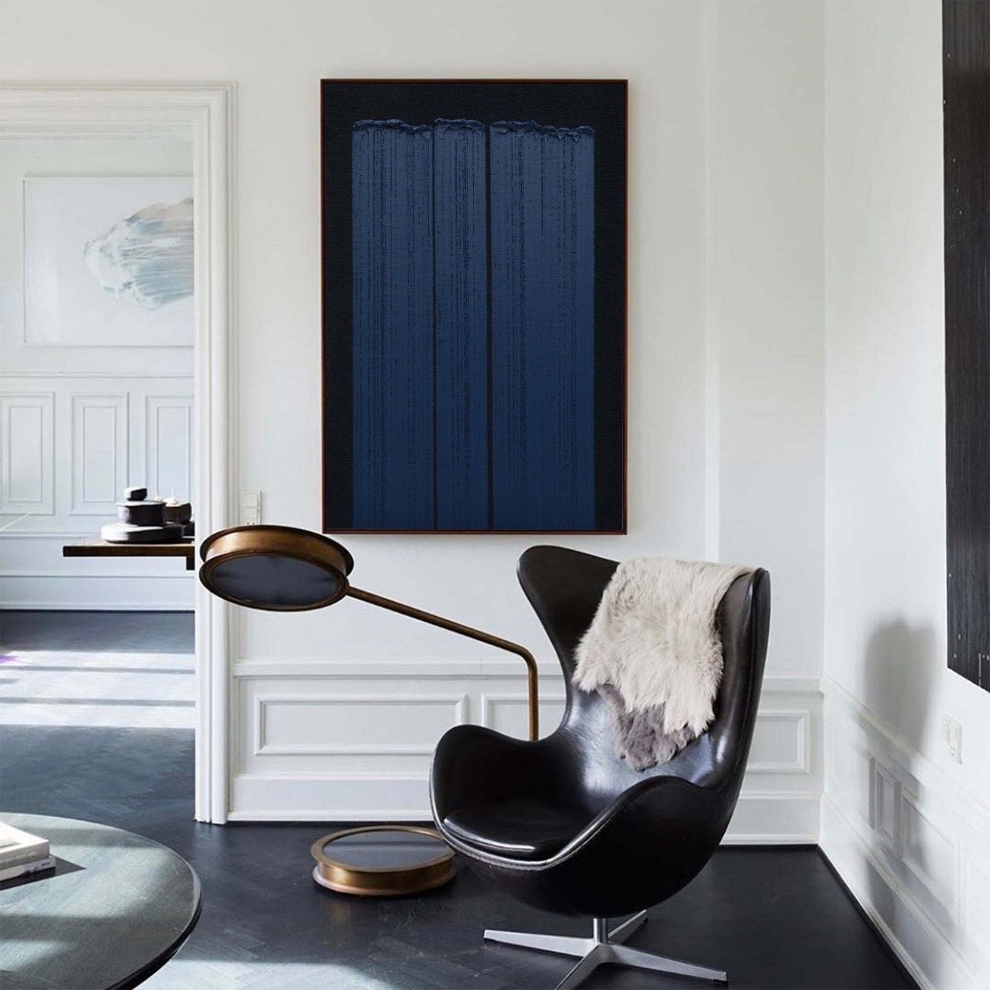 Wabi-sabi Black Blue Acrylic Painting Blue Minimalist Painting Blue 3D Textured Painting Modern Minimalist Art