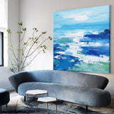 Original Blue Abstract Art Extra Large Abstract Painting Squares Canvas Painting For Sale
