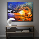 Big Sunset And Wave Landscape Acrylic Painting On Canvas Large Sunset Canvas Art Huge Ocean Wave Art For Living Room Decor