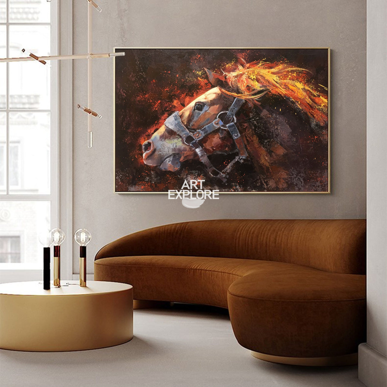Large Brown Horse Painting Horse Livingroom Canvas Wall Art Running Horse Painting For Sale