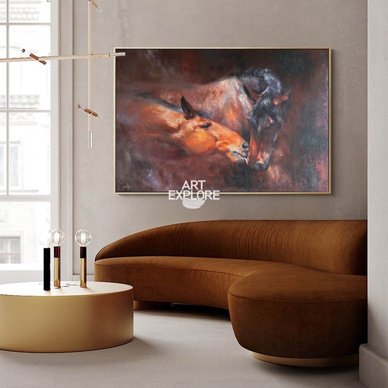 Modern Wild Horse Acrylic Painting Large Brown Horses Livingroom Canvas Wall Art For Sale