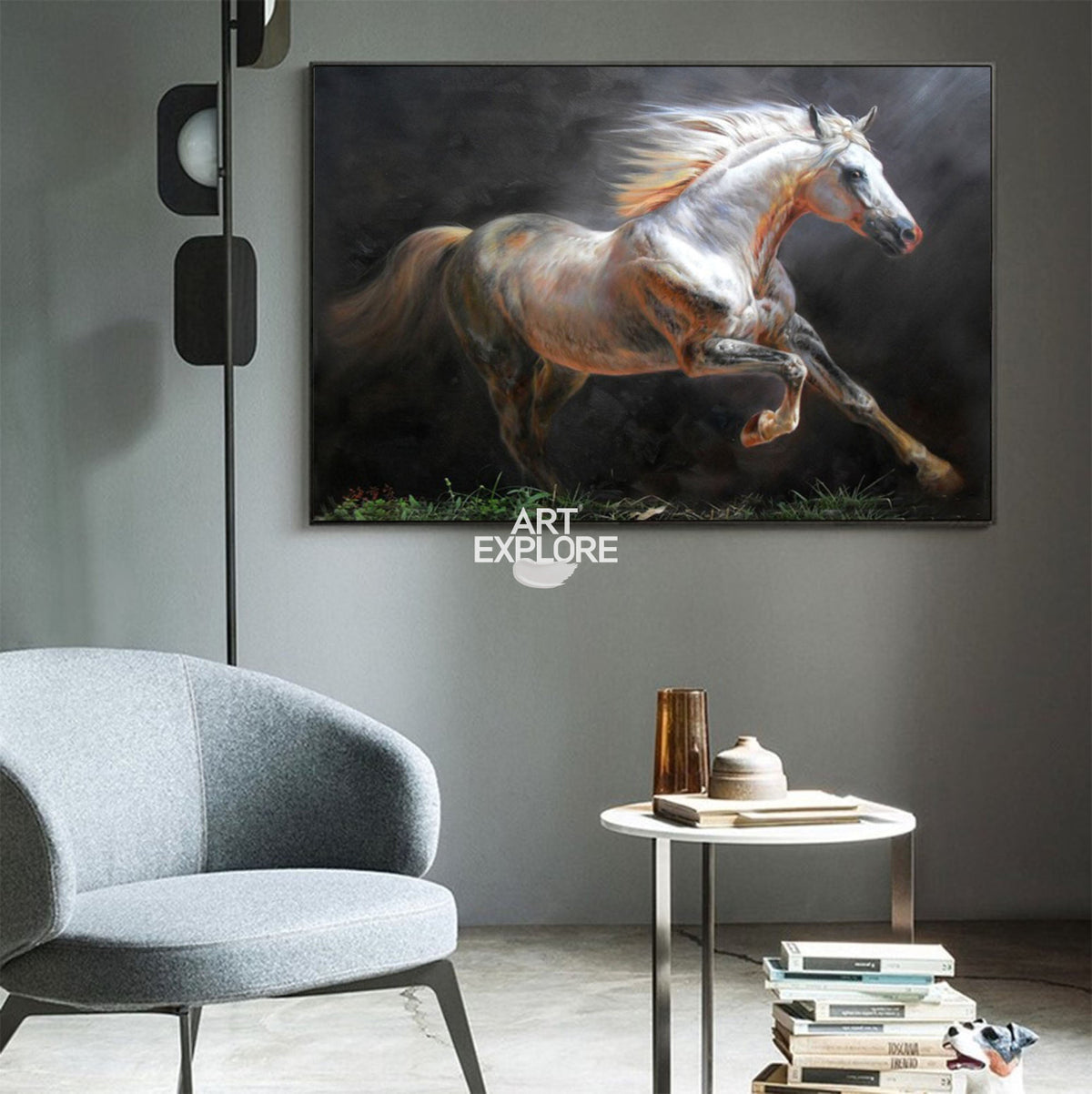 Modern Oil White Horse Painting Wild Horse Canvas Wall Art Large Horse Wall Art For Livingroom