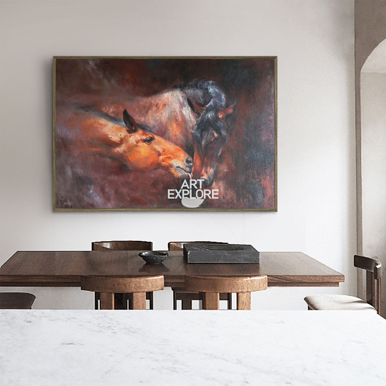 Modern Wild Horse Acrylic Painting Large Brown Horses Livingroom Canvas Wall Art For Sale