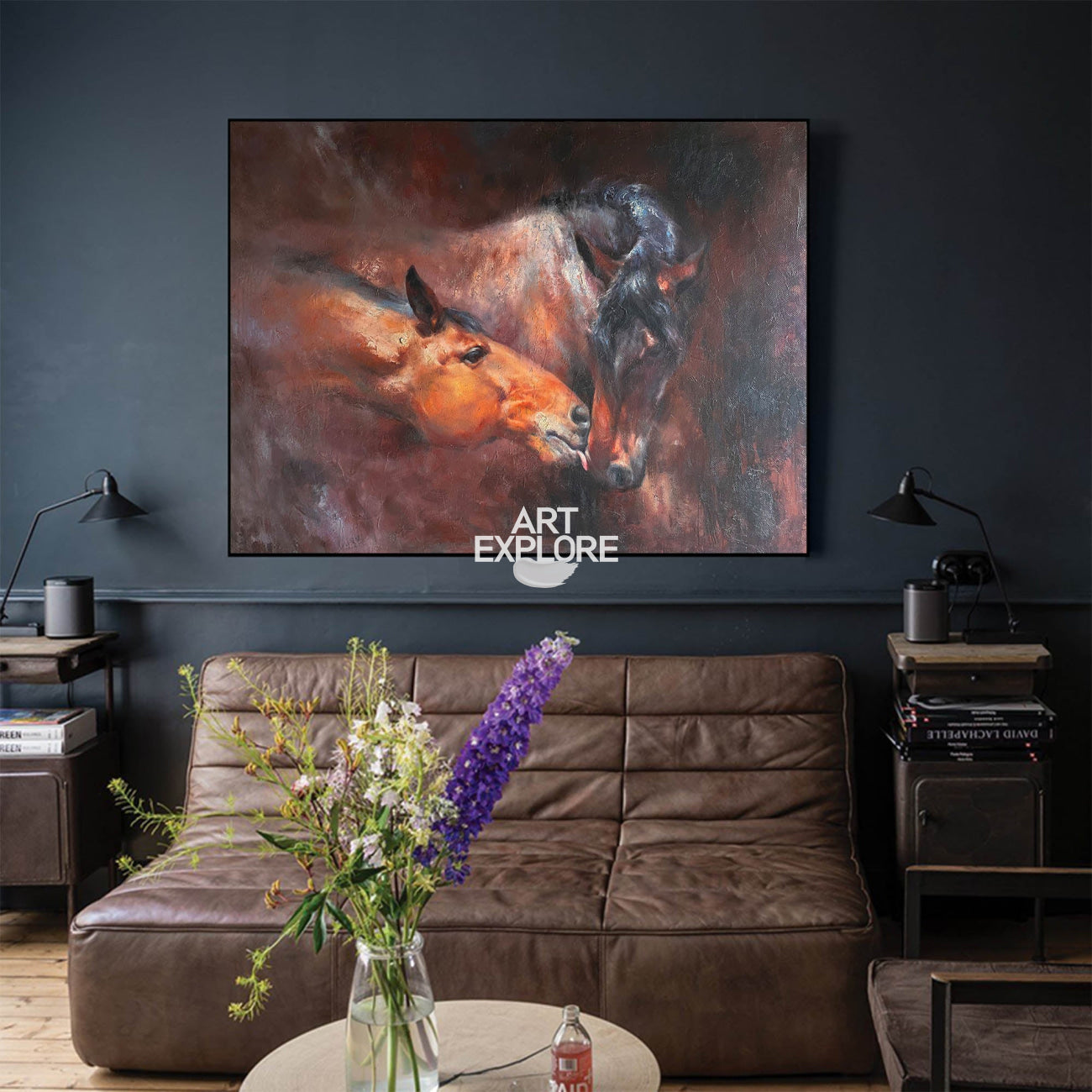 Modern Wild Horse Acrylic Painting Large Brown Horses Livingroom Canvas Wall Art For Sale
