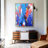 36 x 48 Vertical Multicolor Wall Painting Blue And Red Textured Abstract Art
