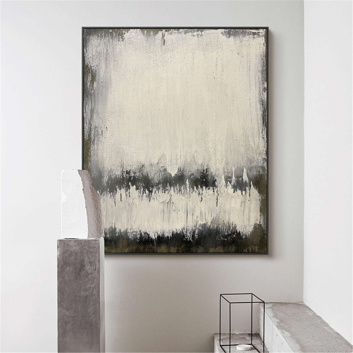 Grey White Abstract Minimalist Painting On Canvas Extra Large Vertical Wall Art Modern Canvas Art