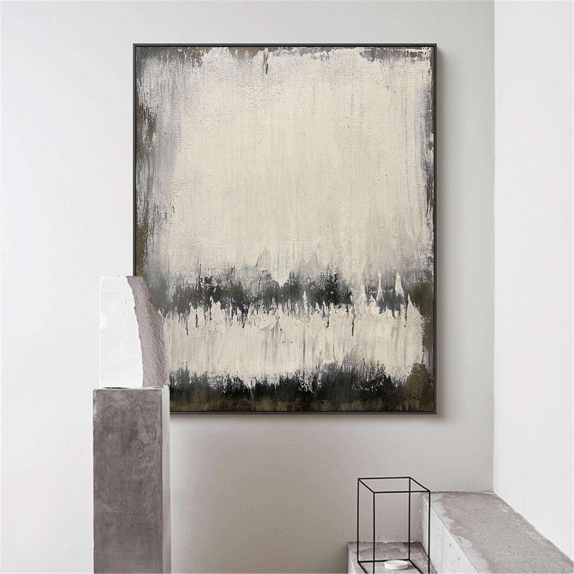 Grey White Abstract Minimalist Painting On Canvas Extra Large Vertical Wall Art Modern Canvas Art