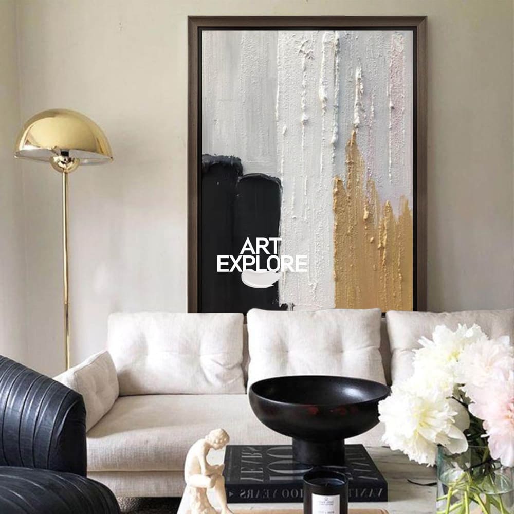 Black And White Abstract Art Textured Painting, Large Abstract Painting Neutral Abstract Painting