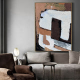 Large Brown Abstract Wall Art, Japanese Abstract Canvas Wall Art, Brown Abstract Acrylic Painting