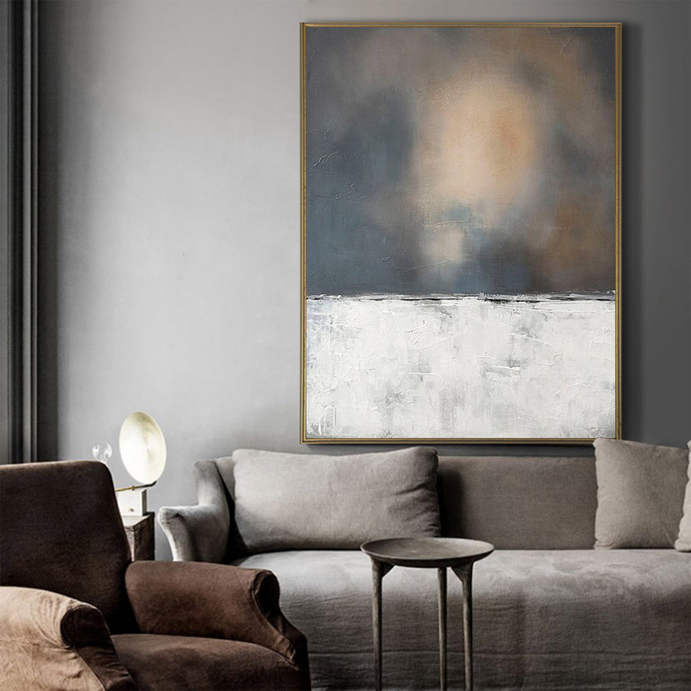 Wabi-sabi Minimalist Canvas Wall Art, Rothko Style Canvas Art Black White Acrylic Painting For Sale