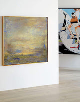 Yellow Abstract Painting Square Modern Canvas Art Extra Large Artwork