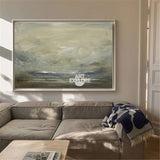 Color Beige Impressionist Seascape Paintings Large Beach Canvas Wall Art Modern Beach Art