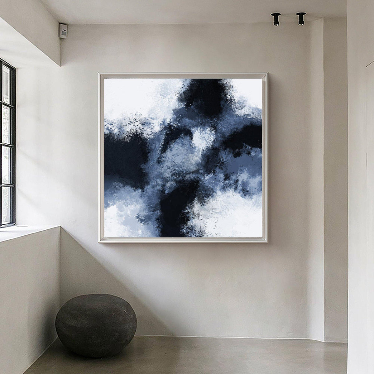 Textured Blue And Black Abstract Painting Dark Blue Wall Art Oversized Wall Art