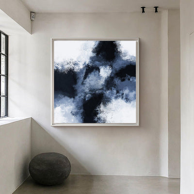 Textured Blue And Black Abstract Painting Dark Blue Wall Art Oversized Wall Art