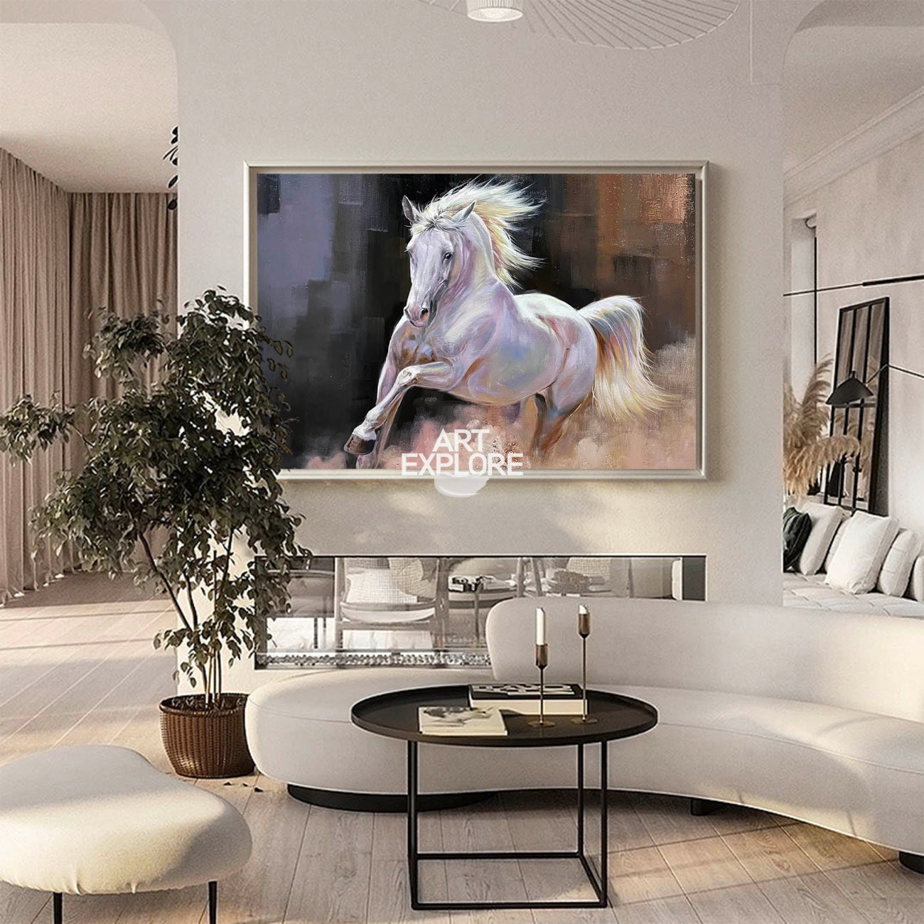 Large Wild Running Horses Painting Horse Canvas Wall Art White Horse Acrylic Painting For Sale