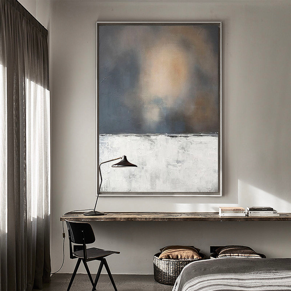 Wabi-sabi Minimalist Canvas Wall Art, Rothko Style Canvas Art Black White Acrylic Painting For Sale