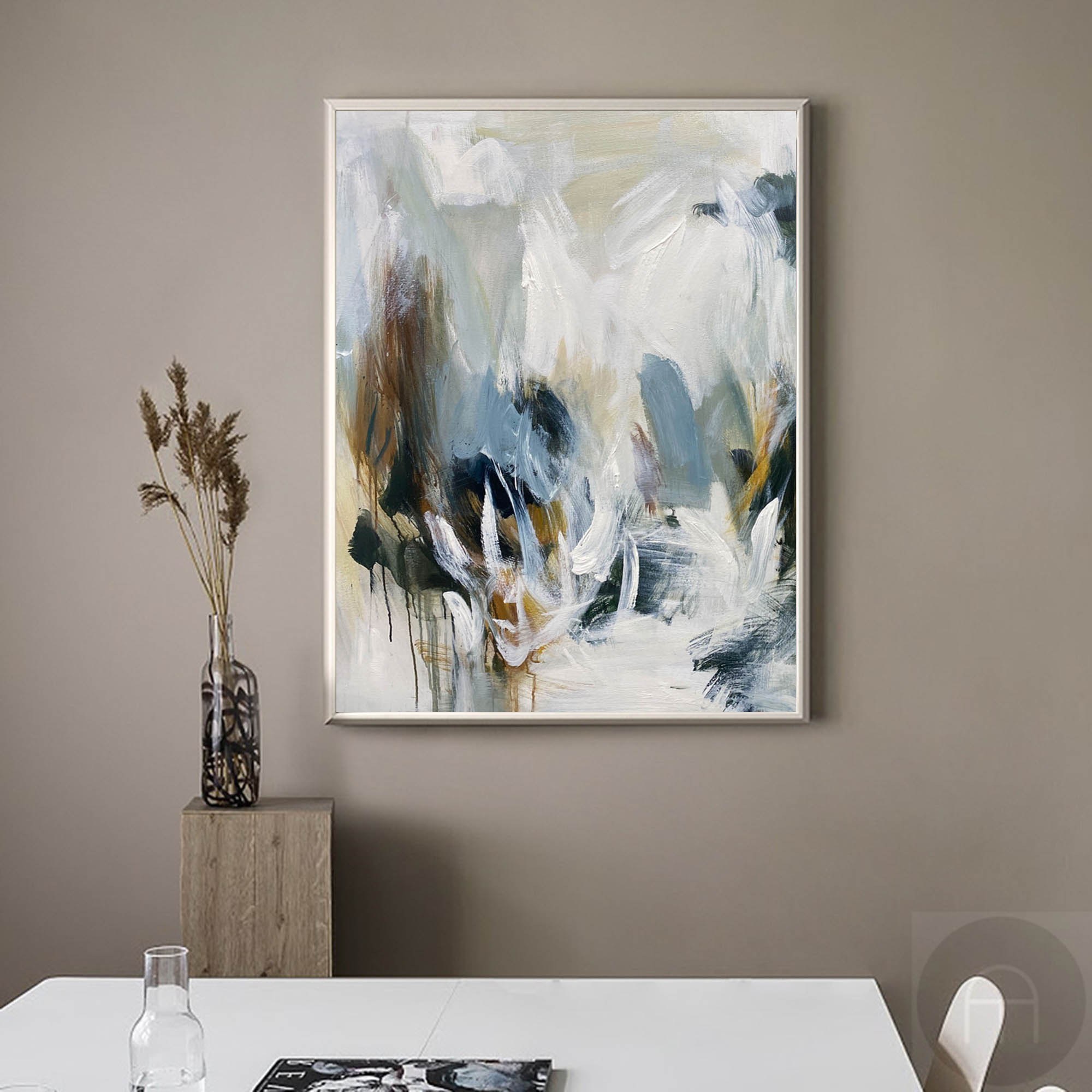 Grey Blue Abstract Original Painting Contemporary Art Living Room Wall Art For Sale