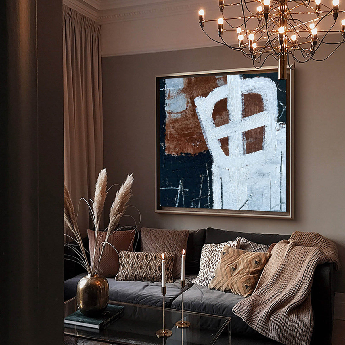 Black And Brown Abstract Painting Large Square Livingroom Canvas Art Acrylic Painting For Sale