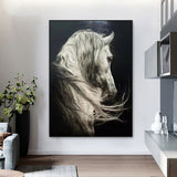 White Horse Oil Painting Extra Large Horse Wall Art Black and White Horse Painting For Sale
