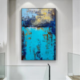 Framed Ocean Wall Art Large Abstract Impressionist Ocean Painting On Canvas Blue And Gold Abstract Canvas Art