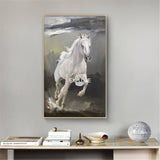 Contemporary Running White Horse Art Big Horse Oil Paintings On Canvas Horse Modern Wall Art