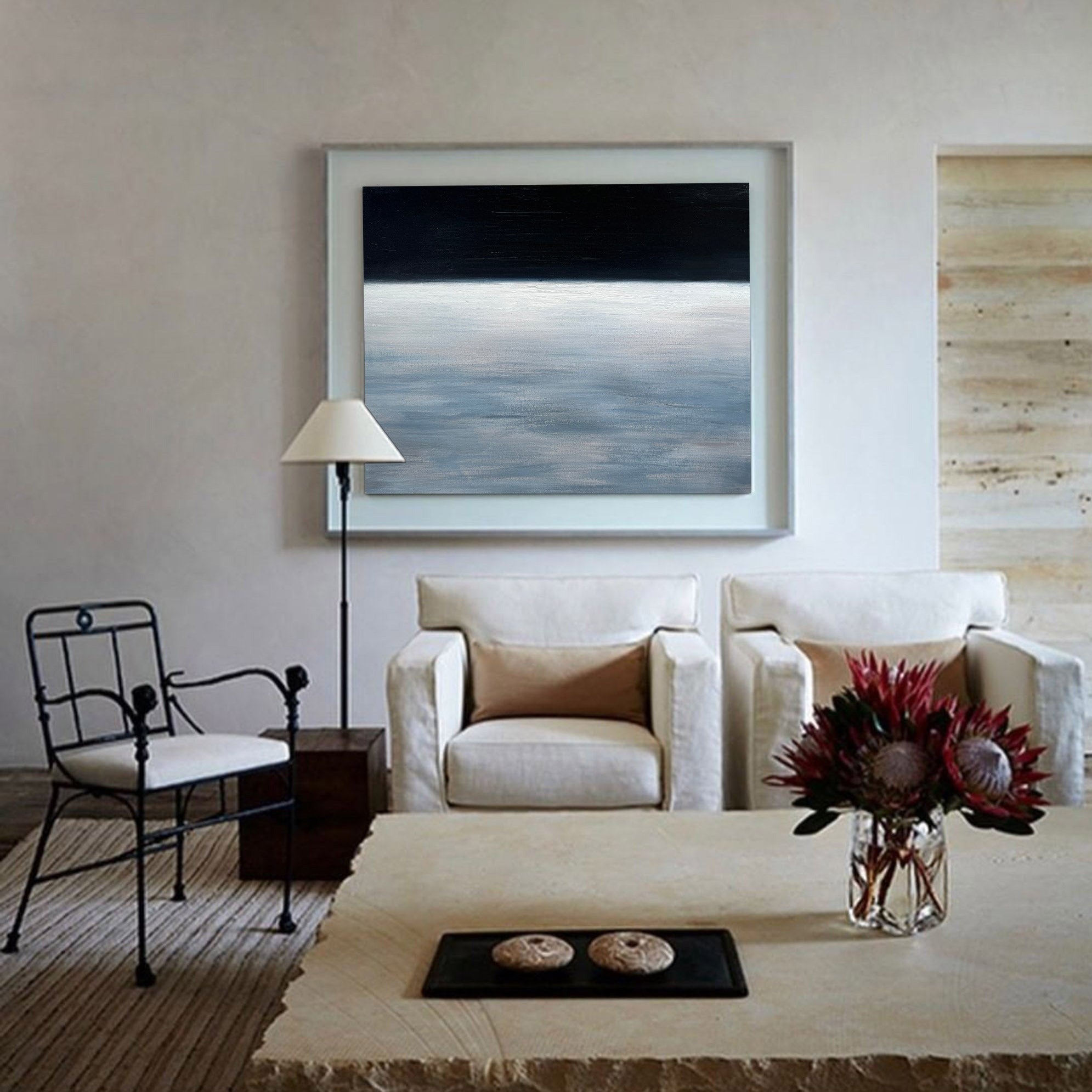 Luxury Black And Blue Abstract Art Minimalist Painting Abstract Acrylic Wall Art Painting For Livingroom