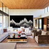 Oversize Textured Wall Painting On Canvas Black White Ocean Wave Abstract Painting Panoramic Wall Art Huge Canvas Art For Living Room