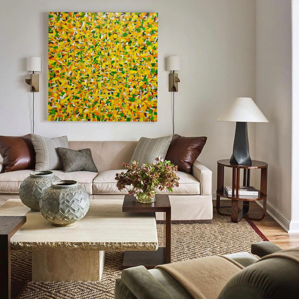 47'' X 47'' Modern Yellow Large Wall Art Abstract Square Paintings Artwork In Stock For Sale