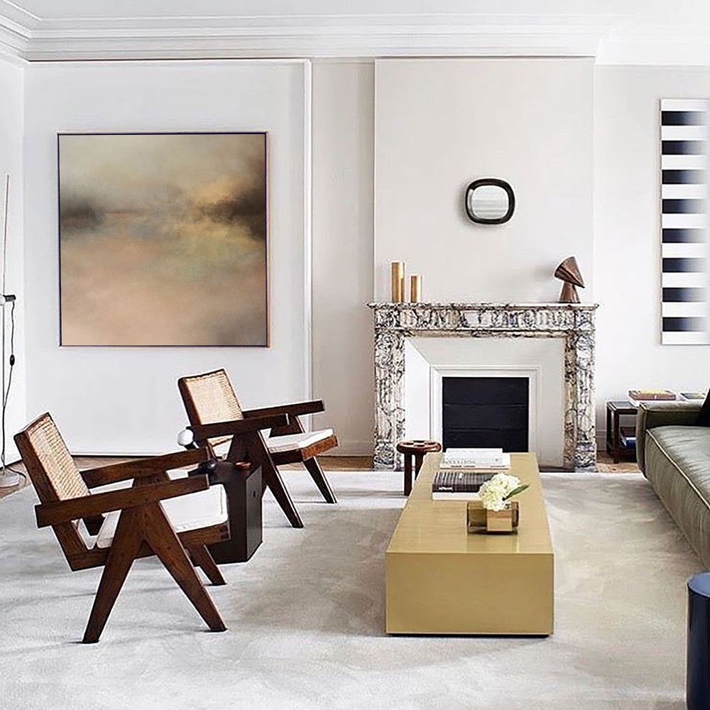 Oversize abstract landscape painting for japandi living room acrylic scenery painting on canvas