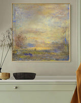 Yellow Abstract Painting Square Modern Canvas Art Extra Large Artwork