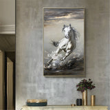 Grey Running Horse Painting On Canvas Large Arabian Horse Wall Art Huge Horse Oil Painting