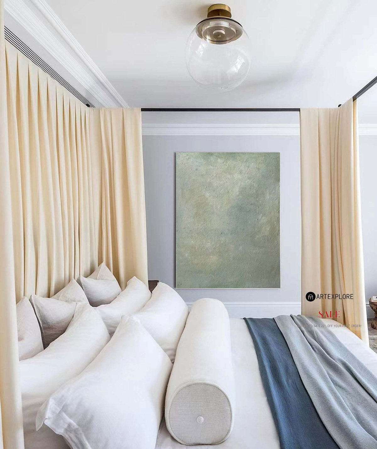 Original Pure Light Green Painting Modern Minimalist Acrylic Art Painting For Living Room