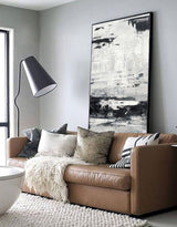 Large Black And White Beach Canvas Wall Art Abstract Ocean Painting