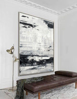 Large Black And White Beach Canvas Wall Art Abstract Ocean Painting