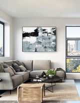 Large Abstract Canvas Art Oversized Black And White Abstract Art Framed