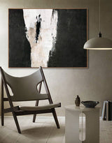 Black Abstract Art Oversized Modern Canvas Art Long Horizontal Wall Art