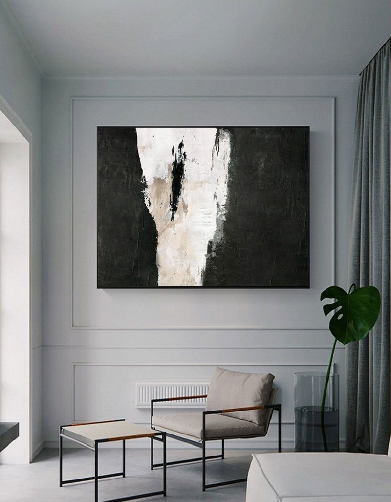 Black Abstract Art Oversized Modern Canvas Art Long Horizontal Wall Art