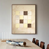 Wabi-sabi Beige Plaided Canvas Art Large Minimalist Wall Art Beige Acrylic Painting For Sale
