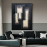 Black And Beige Painting Abstract Canvas Art Minimalist Wall Art Geometric Art| Artexplore