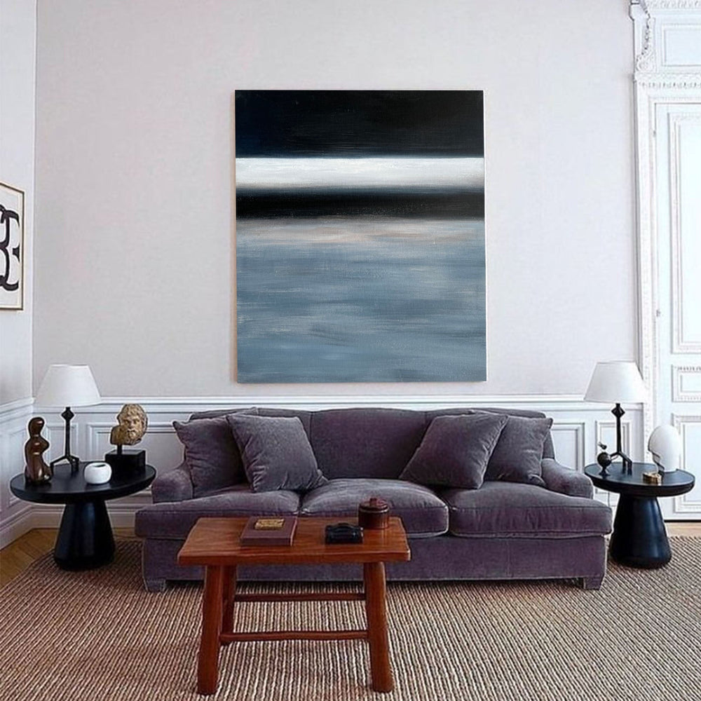 Modern Black And Blue Minimalist Painting Large Abstract Acrylic Painting Canvas Wall Art For Livingroom