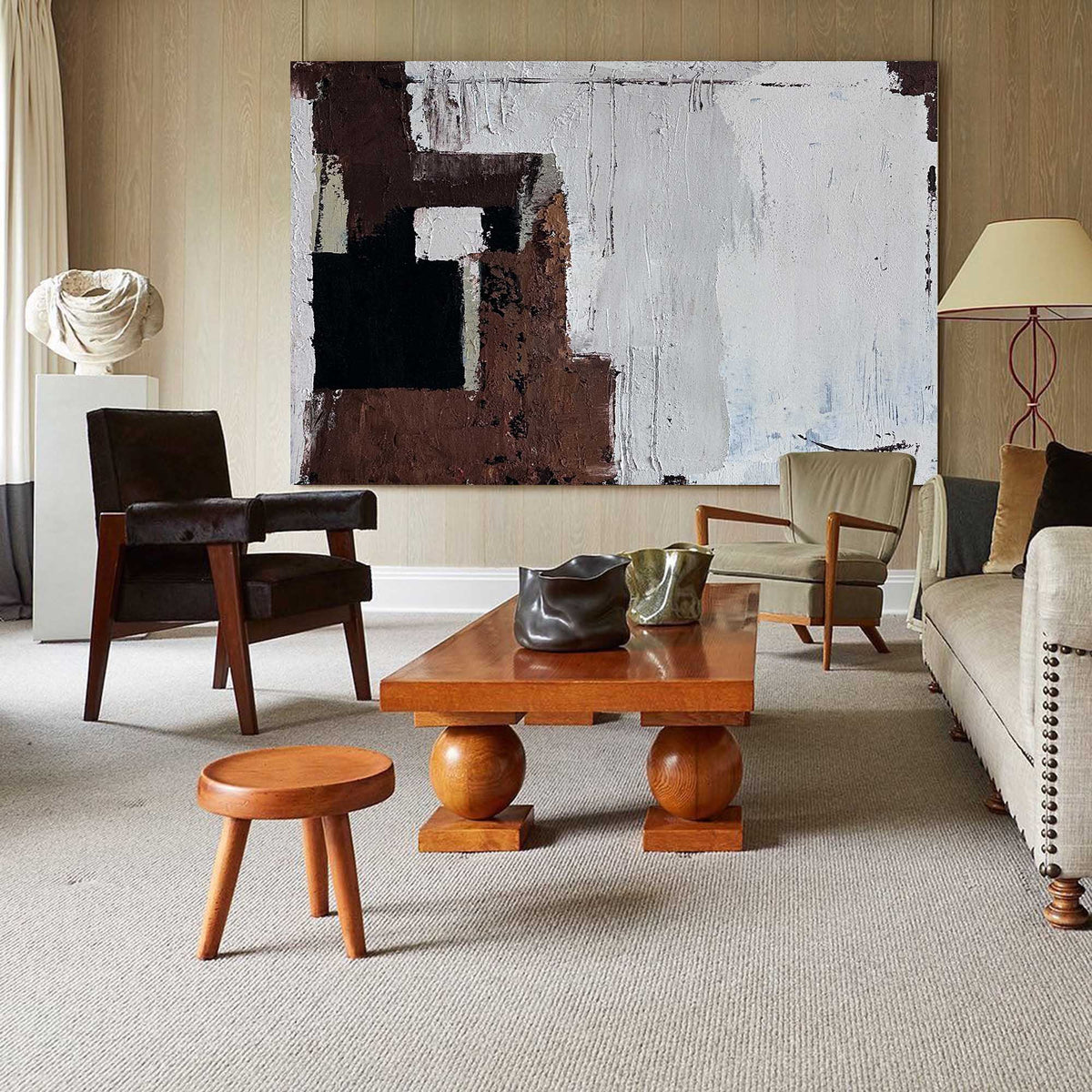 Japandi Abatract Wall Art Large Abstract Oil Paintings On Canvas Brown Acrylic Painting Modern Wall Art