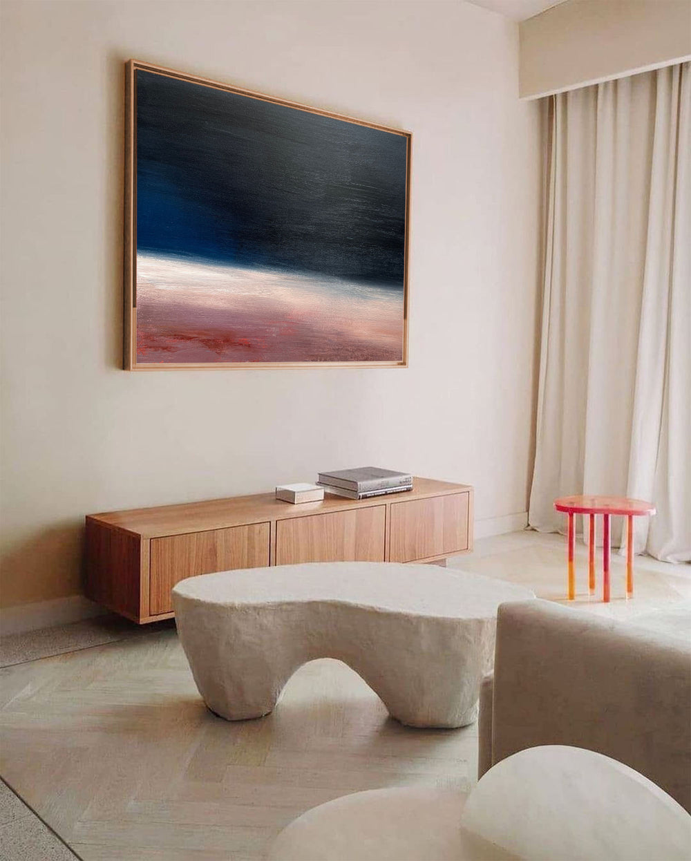 Modern Black And Red Abstract Art Minimalist Acrylic Painting Canvas Wall Art For Livingroom