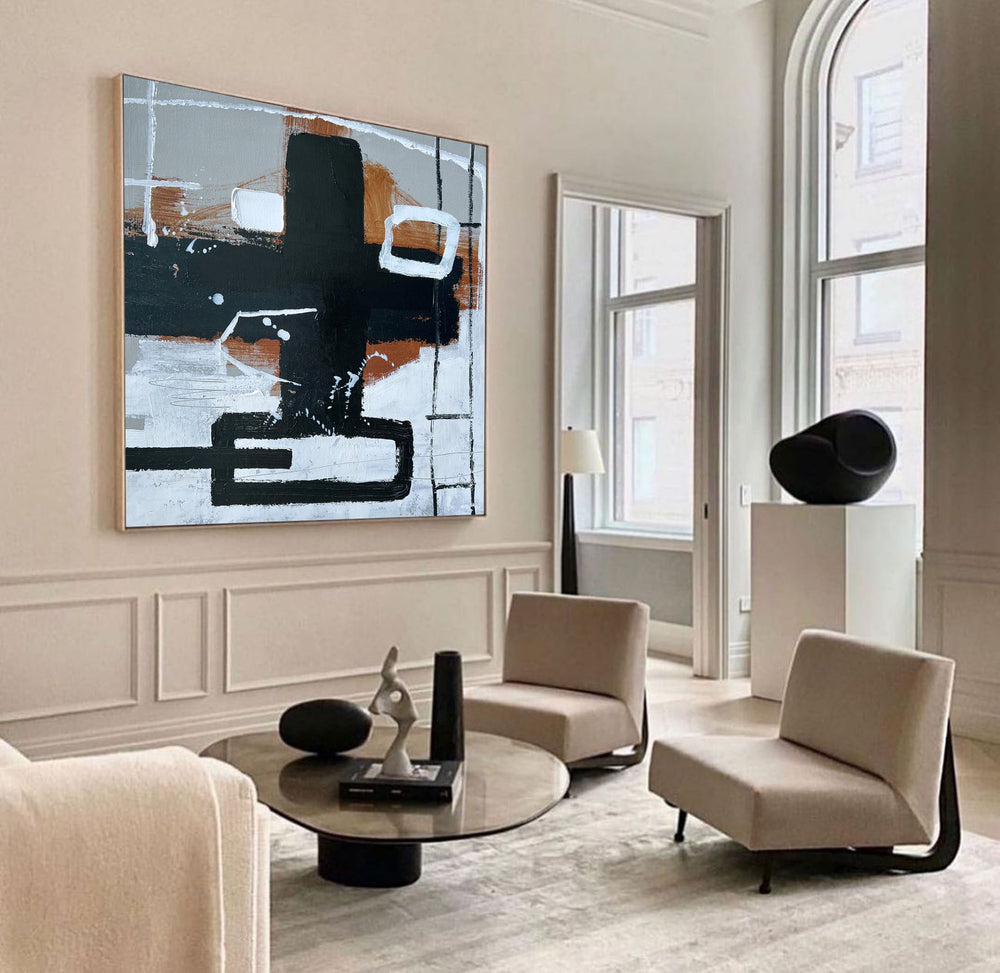 Modern Black And Brown Abstract Painting Large Acrylic Painting For Livingroom