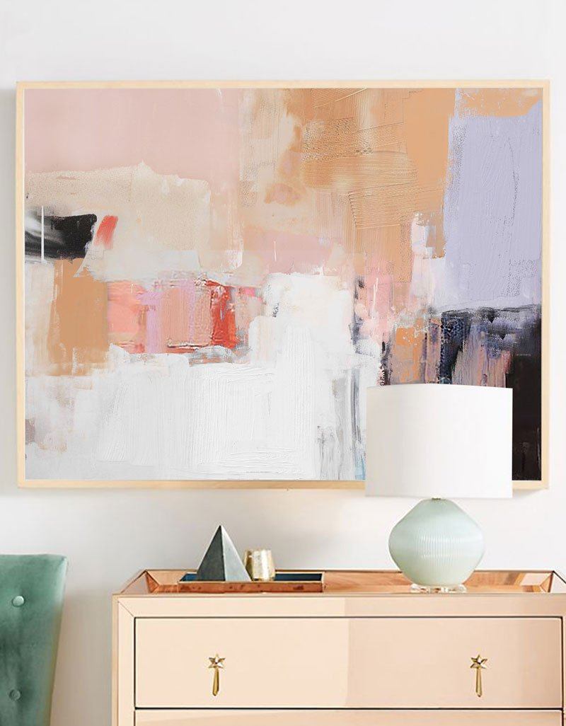 Pink And White Wall Art Huge Contemporary Abstract Painting For Living Room