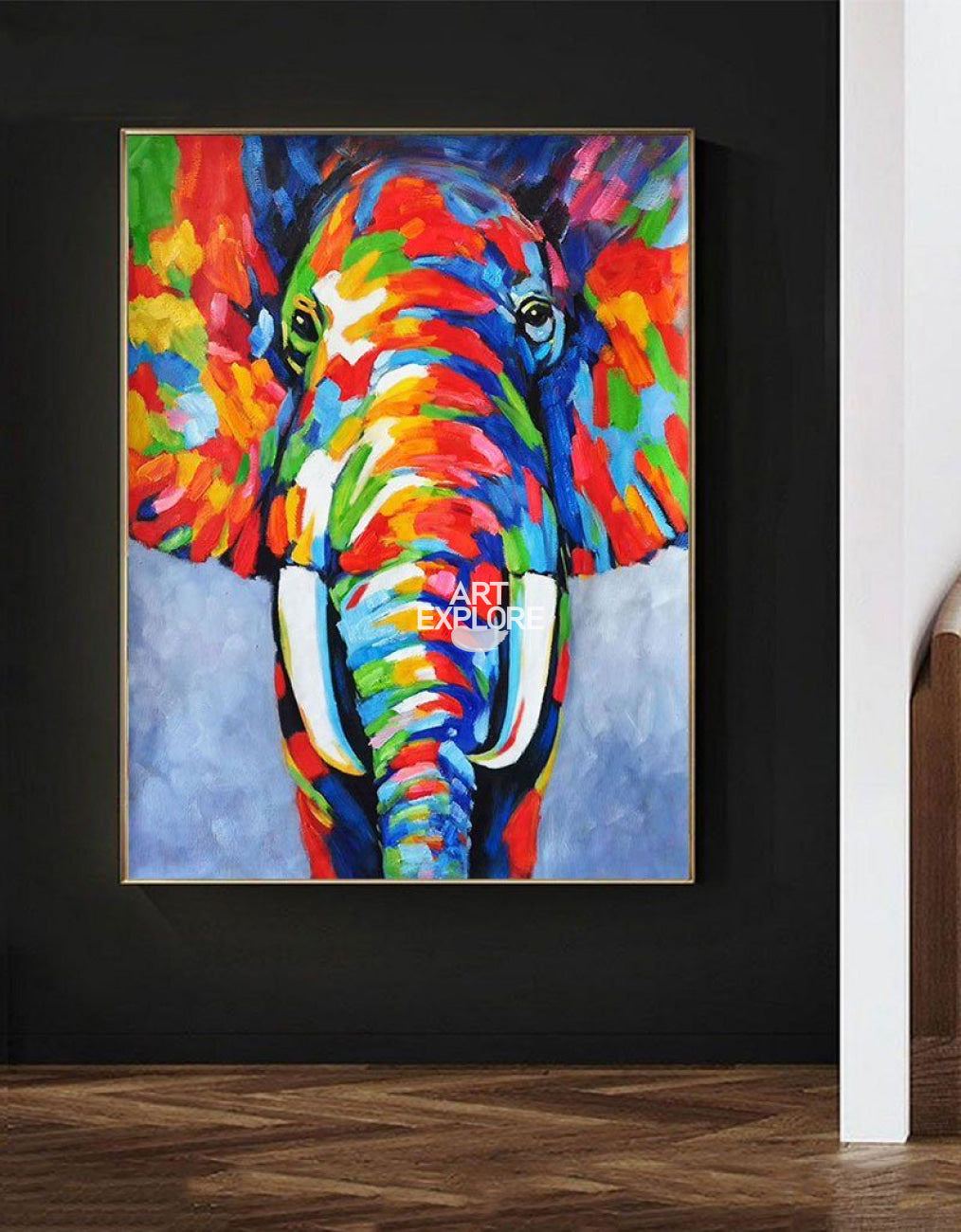Color Elephant Abstract Painting Large colorful Animal Painting