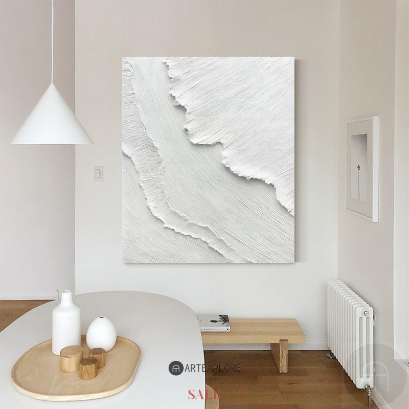 Modern 3D White Abstract Art Minimalist Painting Rich Textured Art White Plaster Wall Art