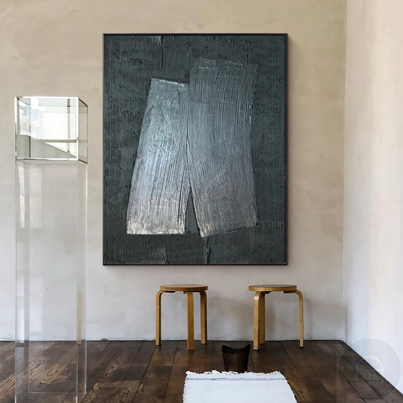 Large Black Abstract Painting Black 3D Textured Painting Minimalist Painting For Sale